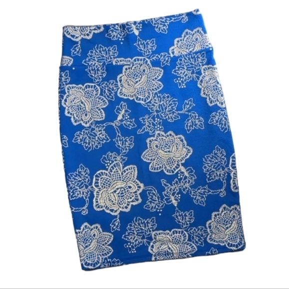 Lularoe Royal Blue Silver Floral A-Line Pencil Cassie Skirt Yoga Size Small - Picture 8 of 11